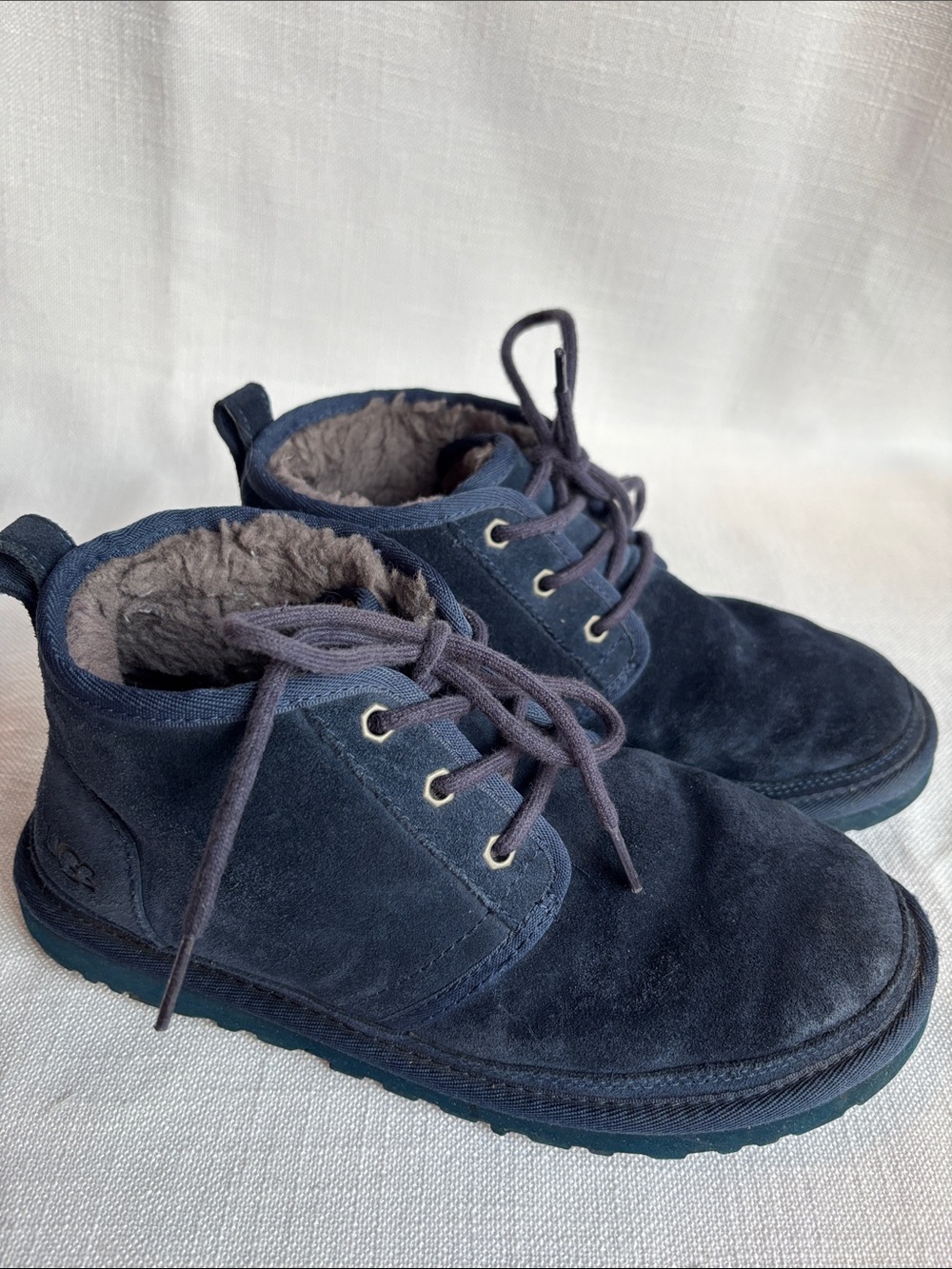 UGG Navy Suede Lace-Up Shearling Ankle Boots -GB2sku